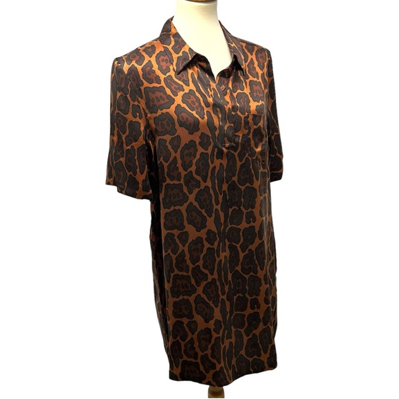 Equipment Femme Silk Animal Print Short Sleeve Shirt Dress Women’s Large - Picture 7 of 13